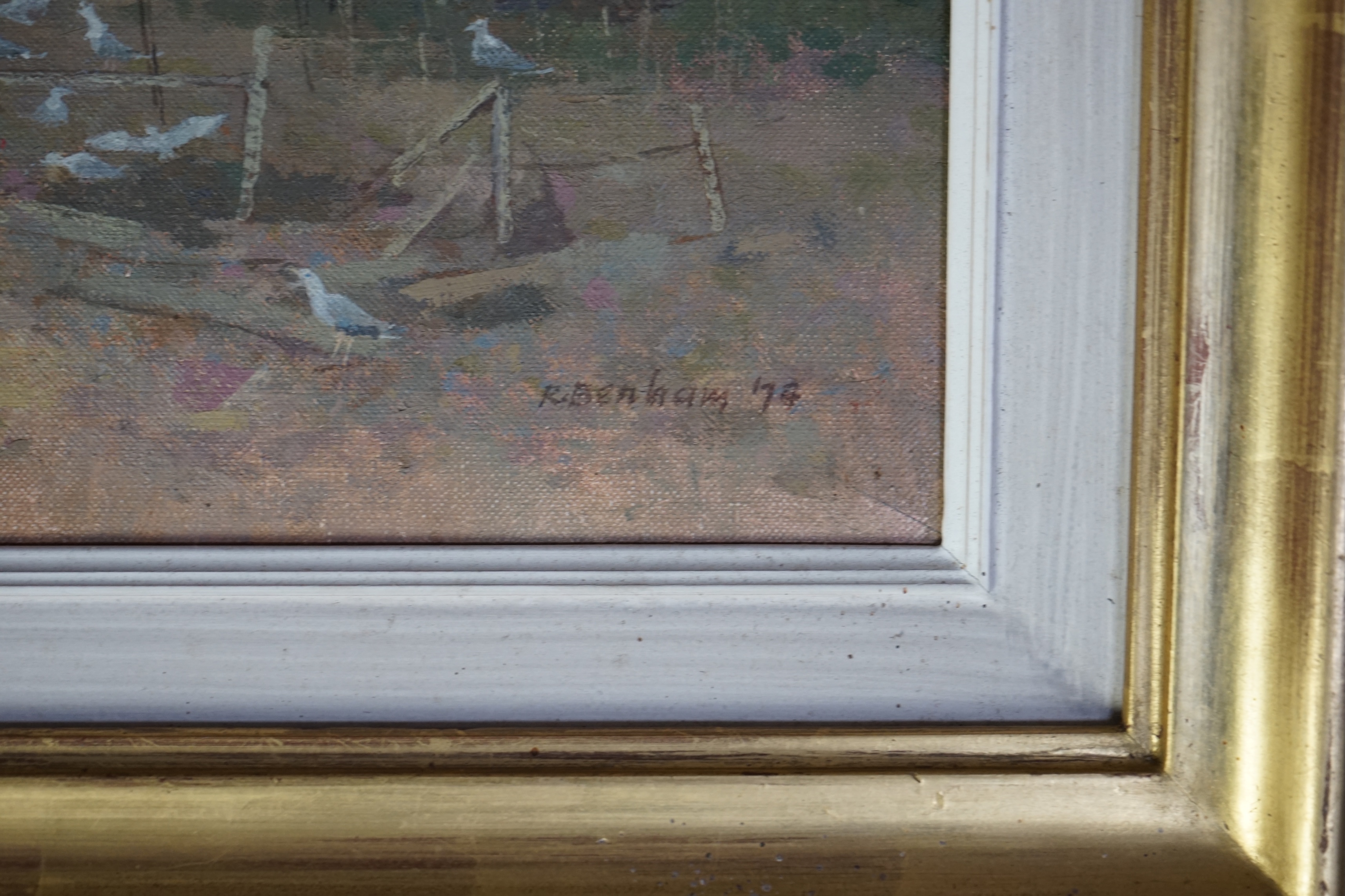 Ronald Benham RBA, NEAC (1915-1993), oil on canvas, End of the Chesil Bank, signed and dated '74, 30 x 55cm. Condition - fair to good